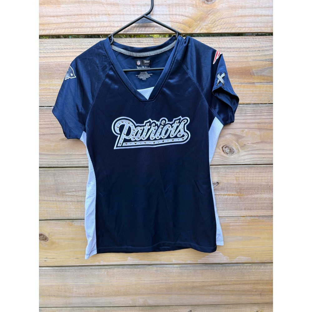 NFL Team Apparel New England Patriots Women Navy Studded Jersey Top Medium
